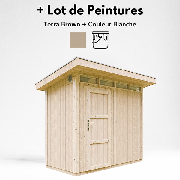 TIMBELA - Abri de Jardin Qualité Premium 3m² - L161xL294cm - Kit tout compris avec sol, tuiles bitumineuses, set de peinture-Construction de Panneaux LP SmartSide- Cabane de Jardin Timbela M901 TERRA BROWN - large