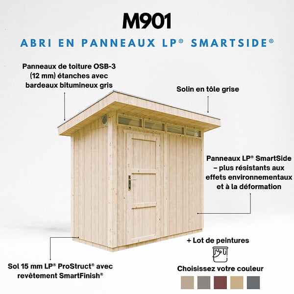 TIMBELA - Abri de Jardin Qualité Premium 3m² - L161xL294cm - Kit tout compris avec sol, tuiles bitumineuses, set de peinture-Construction de Panneaux LP SmartSide- Cabane de Jardin Timbela M901 TERRA BROWN - large