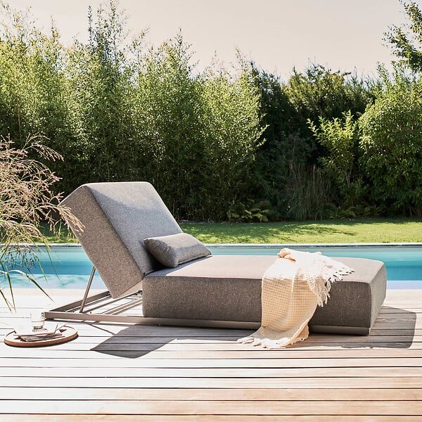 OVIALA - Bain de soleil avec coussin inclinable 5 positions gris - Havana - large