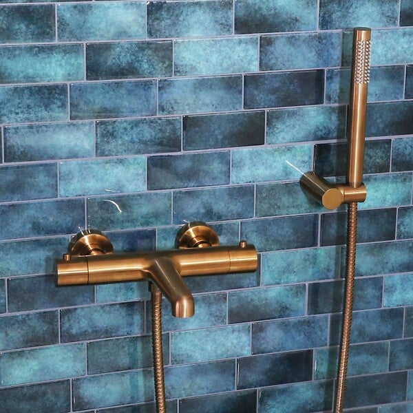 ESSEBAGNO - Luisa combiné support de douche cuivre brossé 3 pièces - large