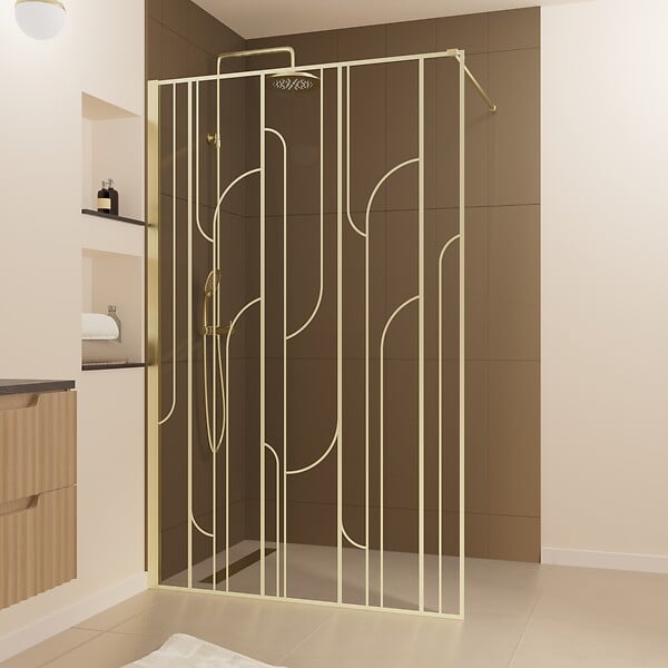 AURLANE - Paroi de douche à l'italienne 120x195cm Sérigraphie Art Déco Arrondie - Or Brossé - GATSBY - large