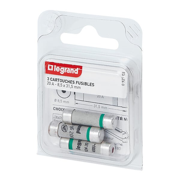 LEGRAND - Cartouche fusible 8.5x31.5mm 20A - Lot de 3 - large