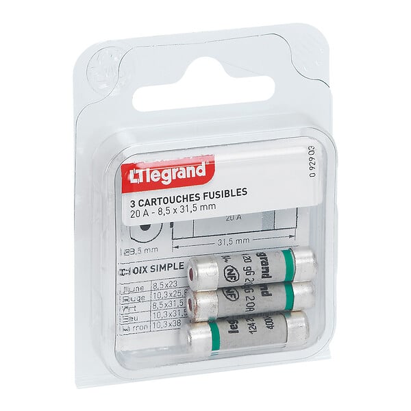 LEGRAND - Cartouche fusible 8.5x31.5mm 20A - Lot de 3 - large
