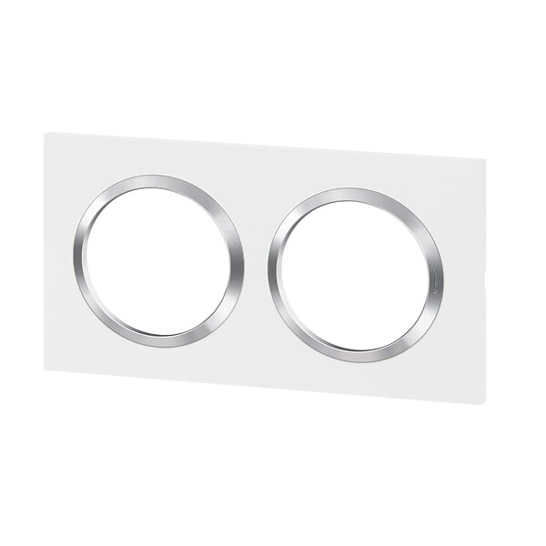 LEGRAND - Plaque carrée Dooxie 2 postes - Blanc - Bague effet chrome - large