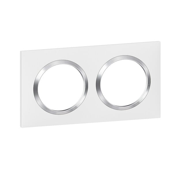 LEGRAND - Plaque carrée Dooxie 2 postes - Blanc - Bague effet chrome - large
