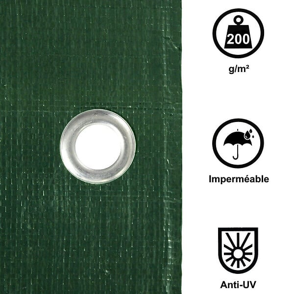 GT GARDEN - Bâche de protection verte ultra résistante - 200 g/m² - 6 x 12 mètres - large