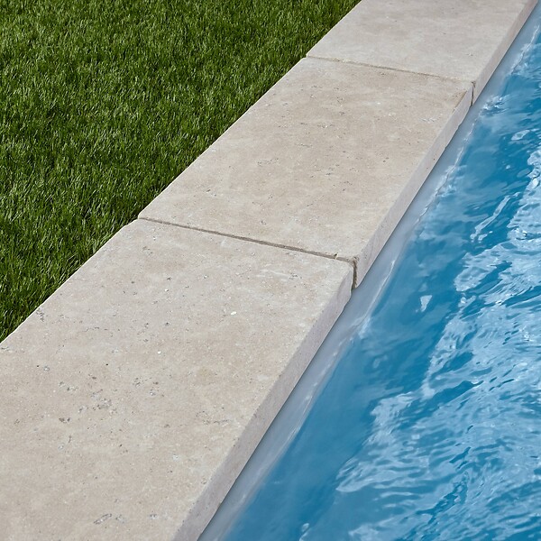 RO'MA NATURE - Margelle de piscine Pierre d'Egypte Beige 60x30x5 cm Bord Droit (à l'unité) - large