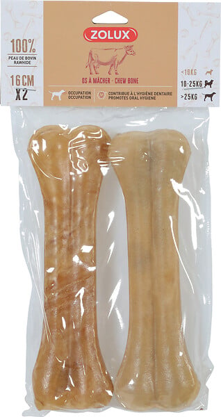 ZOLUX - Os pressé pour chien - Peau de buffle - Lot de 2 - 16cm - large