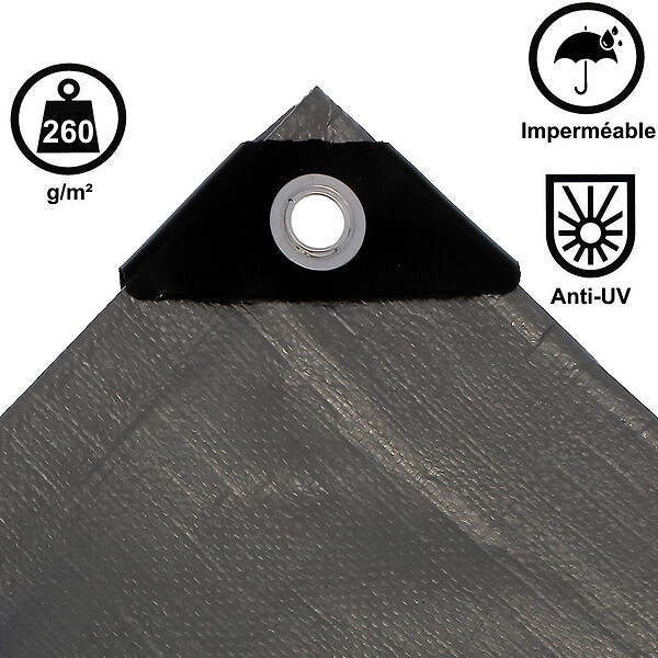 GT MARKET - Bâche de protection grise ultra résistante - 260 g/m² - 5 x 6 mètres - large