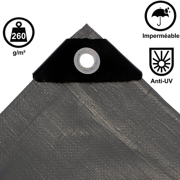 GT MARKET - Bâche de protection grise ultra résistante - 260 g/m² - 3 x 5 mètres - large