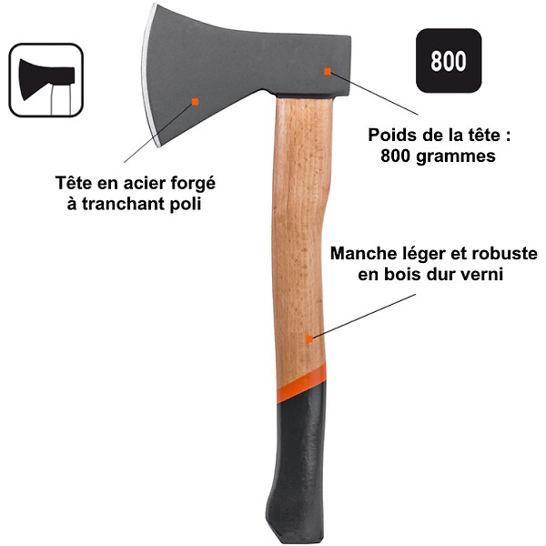 GT GARDEN - Lot de 2 haches avec manche en bois : hache + hachette - large