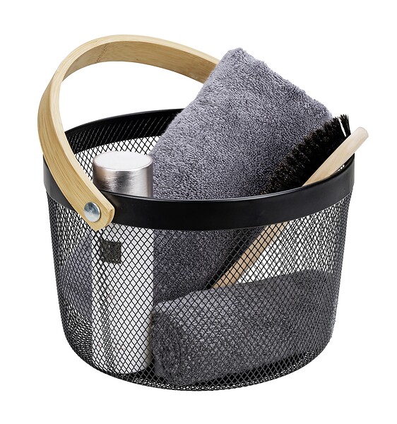 WENKO - Corbeille de bain Bambusa - Acier laqué - Noir - Diam.25cm - large