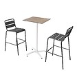 OVIALA - Ensemble table haute stratifié marbre beige et 2 chaises hautes gris - Opéra - vignette