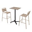 OVIALA - Ensemble table haute stratifié marbre beige et 2 chaises hautes taupe - Opéra - vignette