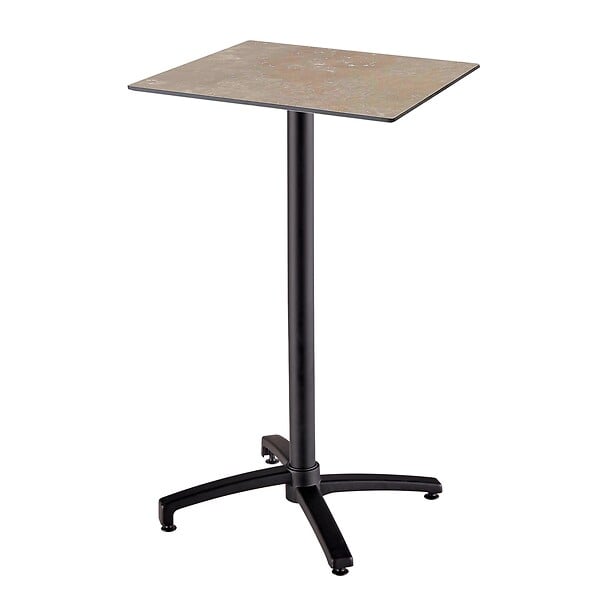 OVIALA - Ensemble table haute stratifié marbre beige et 2 chaises hautes taupe - Opéra - large