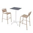 OVIALA - Ensemble table haute stratifié gris et 2 chaises hautes taupe - Opéra - vignette