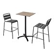 OVIALA - Ensemble table haute stratifié marbre beige et 2 chaises hautes gris - Opéra - vignette