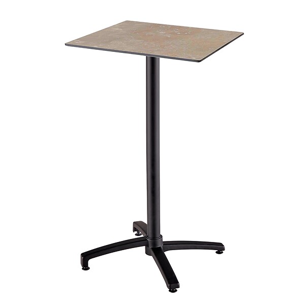 OVIALA - Ensemble table haute stratifié marbre beige et 2 chaises hautes gris - Opéra - large