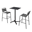 OVIALA - Ensemble table haute stratifié noir et 2 chaises hautes gris - Opéra - vignette