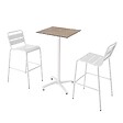 OVIALA - Ensemble table haute stratifié marbre beige et 2 chaises hautes blanc - Opéra - vignette