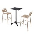 OVIALA - Ensemble table haute stratifié noir et 2 chaises hautes taupe - Opéra - vignette