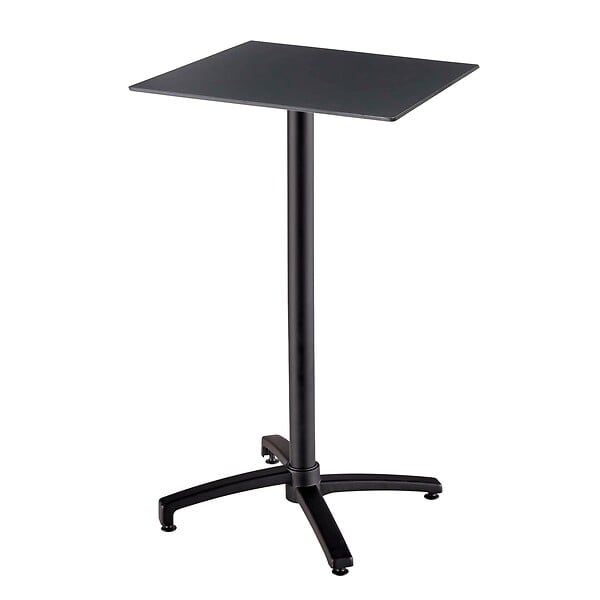 OVIALA - Ensemble table haute stratifié noir et 2 chaises hautes taupe - Opéra - large