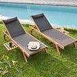 OVIALA - Lot de 2 bains de soleil avec coussin et tablette en bois noir - Goa - vignette