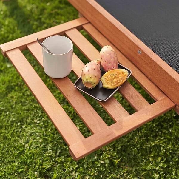 OVIALA - Lot de 2 bains de soleil avec coussin et tablette en bois noir - Goa - large