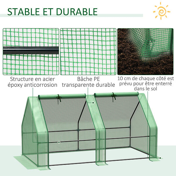 OUTSUNNY - Mini serre de jardin serre à  tomates dim. 180L x 90l x 90H cm acier PE haute densité 140 g/mÂ² anti-UV 2 fenêtres zippées enroulables vert - large