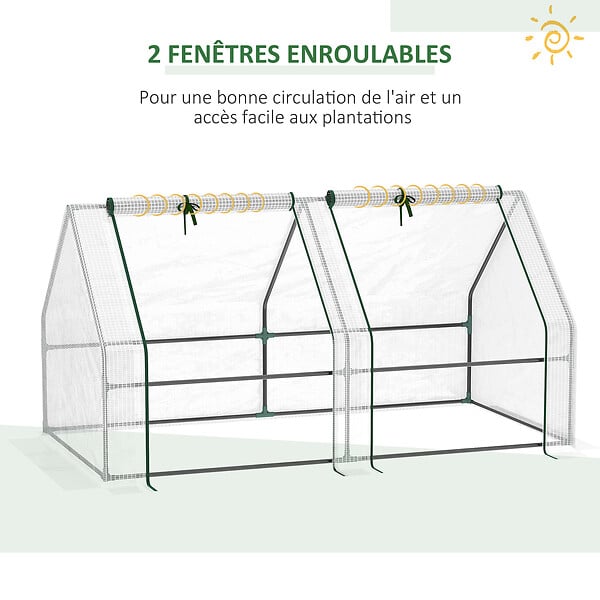 OUTSUNNY - Serre de jardin tunnel 2,5L x 1l x 0,8H m grande porte zippée bâche PVC transparent métal époxy vert - large