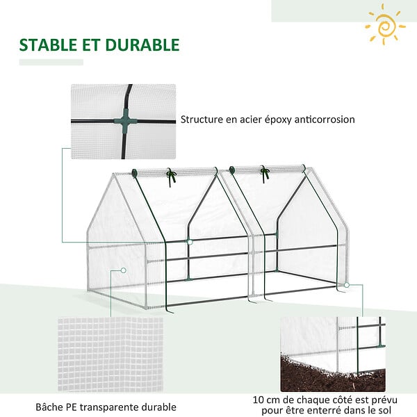 OUTSUNNY - Serre de jardin tunnel 2,5L x 1l x 0,8H m grande porte zippée bâche PVC transparent métal époxy vert - large
