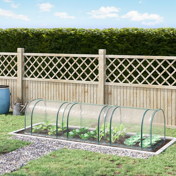 OUTSUNNY - Serre de jardin tunnel 3,5L x 1l x 0,8H m 3 portes zippées bâche PVC transparent métal époxy vert - large