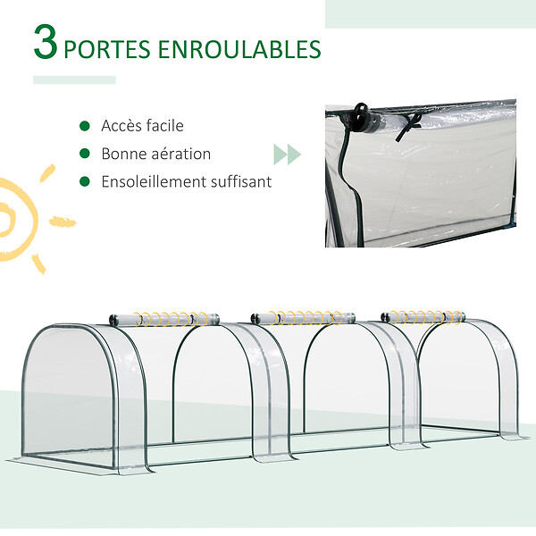 OUTSUNNY - Serre de jardin tunnel 3,5L x 1l x 0,8H m 3 portes zippées bâche PVC transparent métal époxy vert - large