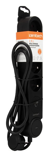 ZENITECH - Bloc parafoudre IOTA 4 prises avec interrupteur - large