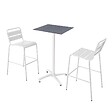OVIALA - Ensemble table haute stratifié ardoise gris et 2 chaises hautes blanc - Opéra - vignette