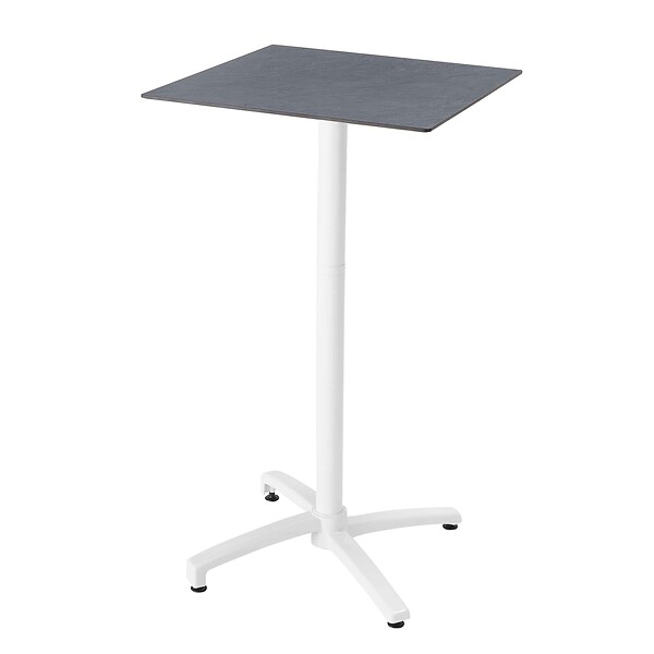 OVIALA - Ensemble table haute stratifié ardoise gris et 2 chaises hautes blanc - Opéra - large