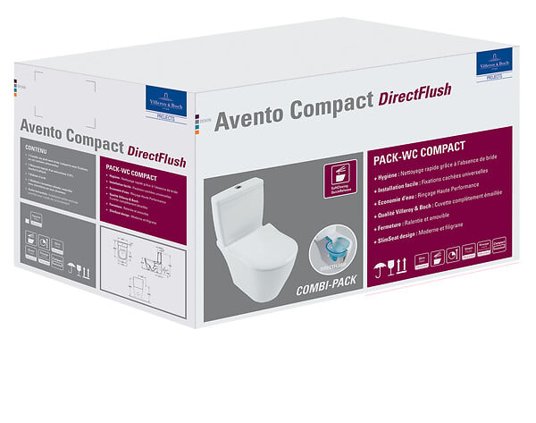 VILLEROY ET BOCH - Combi Pack AVENTO Direct Flush en céramique - Sortie horizontale - Couleur : BLANC - large