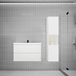AICA SANITAIRE - AICA Ensemble meuble vasque L.79cm blanc 2 tiroirs + lavabo + colonne - vignette