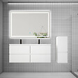AICA SANITAIRE - AICA Ensemble meuble 2 vasque L.120cm 4 tiroirs + lavabo + LED miroir + colonne,blanc,A - vignette