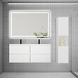 AICA SANITAIRE - AICA Ensemble meuble 2 vasque L.120cm 4 tiroirs + lavabo + LED miroir + colonne,blanc - vignette