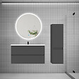 AICA SANITAIRE - AICA Ensemble meuble vasque L.99cm 2 tiroirs + lavabo + LED miroir rond 90cm + colonne B,anthracite - vignette