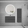 AICA SANITAIRE - AICA Ensemble meuble vasque L.79cm 2 tiroirs + lavabo + LED miroir rond 90cm + colonne B,anthracite - vignette