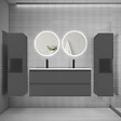 AICA SANITAIRE - AICA Ensemble meuble double vasque L.120cm 4 tiroirs + lavabo + 2*LED miroirs rond 60cm + 2*colonne,anthracite B - vignette