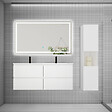 AICA SANITAIRE - AICA Ensemble meuble 2 vasque L.120cm 4 tiroirs + lavabo + LED miroir + colonne,blanc,design - vignette
