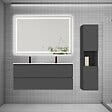 AICA SANITAIRE - AICA Ensemble meuble 2 vasque L.120cm 4 tiroirs + lavabo + LED miroir + colonne,anthracite - vignette