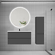 AICA SANITAIRE - AICA Ensemble meuble vasque L.99cm 2 tiroirs + lavabo + LED miroir rond 100cm + colonne B,anthracite - vignette