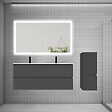 AICA SANITAIRE - AICA Ensemble meuble double vasque L.120cm 4 tiroirs + lavabo + LED miroir + colonne,anthracite - vignette