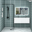 AICA SANITAIRE - AICA Ensemble meuble double vasque L.120cm blanc 2 portes + lavabo + LED miroir,moderne - vignette