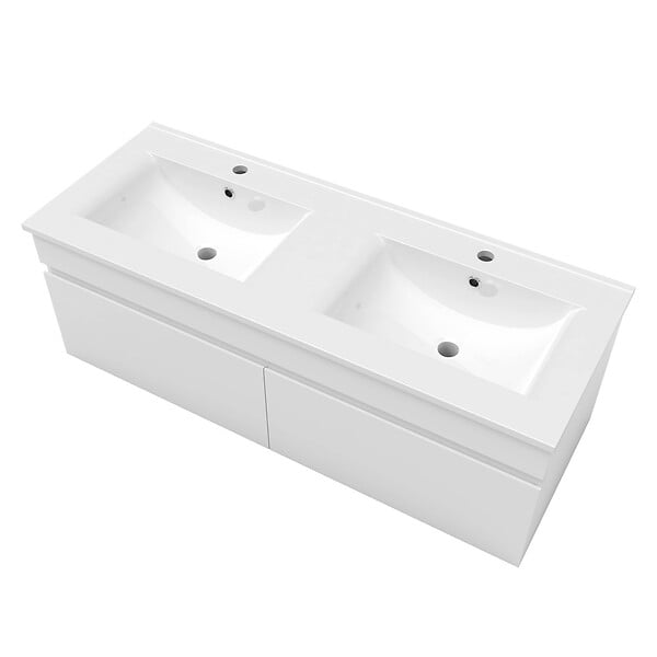 AICA SANITAIRE - AICA Ensemble meuble double vasque L.120cm blanc 2 portes + lavabo + LED miroir,moderne - large