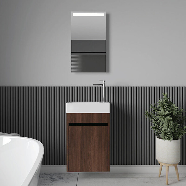 STANO - Meuble lave-main salle de bain design MESSINA largeur 45 cm noyer - large